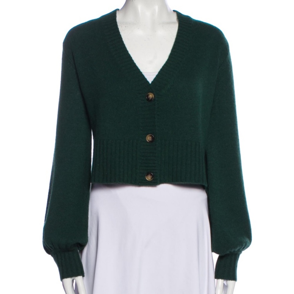 Cashmere green cardigan v neck sweater Elyse walker